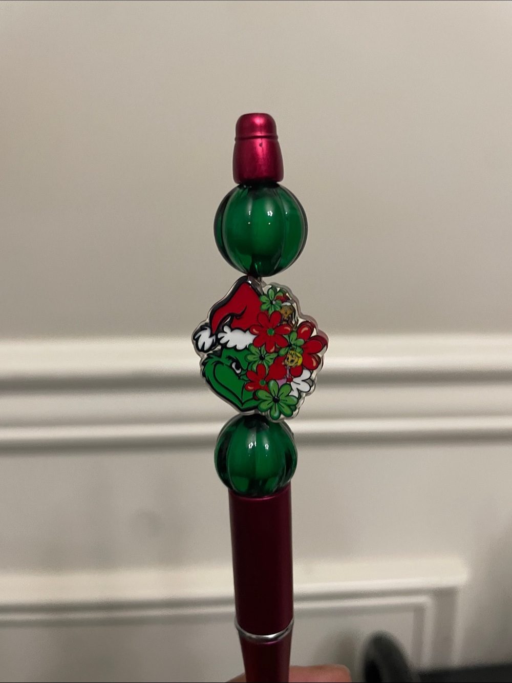 Green Grinch with Christmas Tree Character Pen Topper - handmade